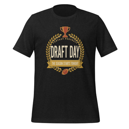 Draft Day Almanac vintage fantasy football draft tee — Black Heather, front