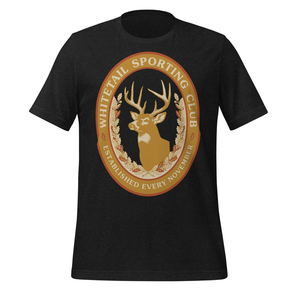 Whitetail Sporting Club vintage deer hunting tee — Black Heather, front
