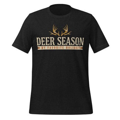Deer Season My Favorite Holiday deer hunting tee — Black Heather, front