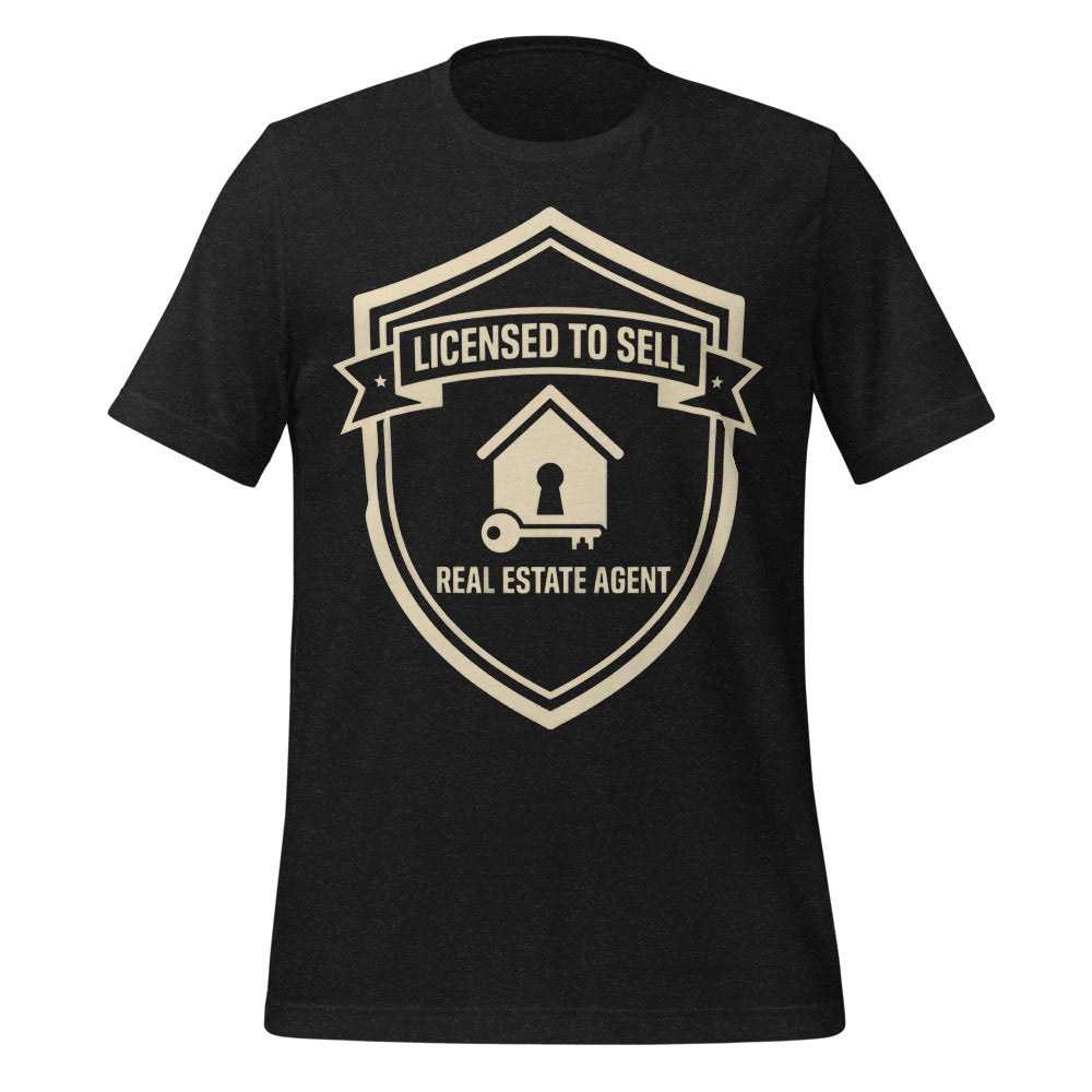 Licensed to Sell real estate agent tee — Black Heather, front