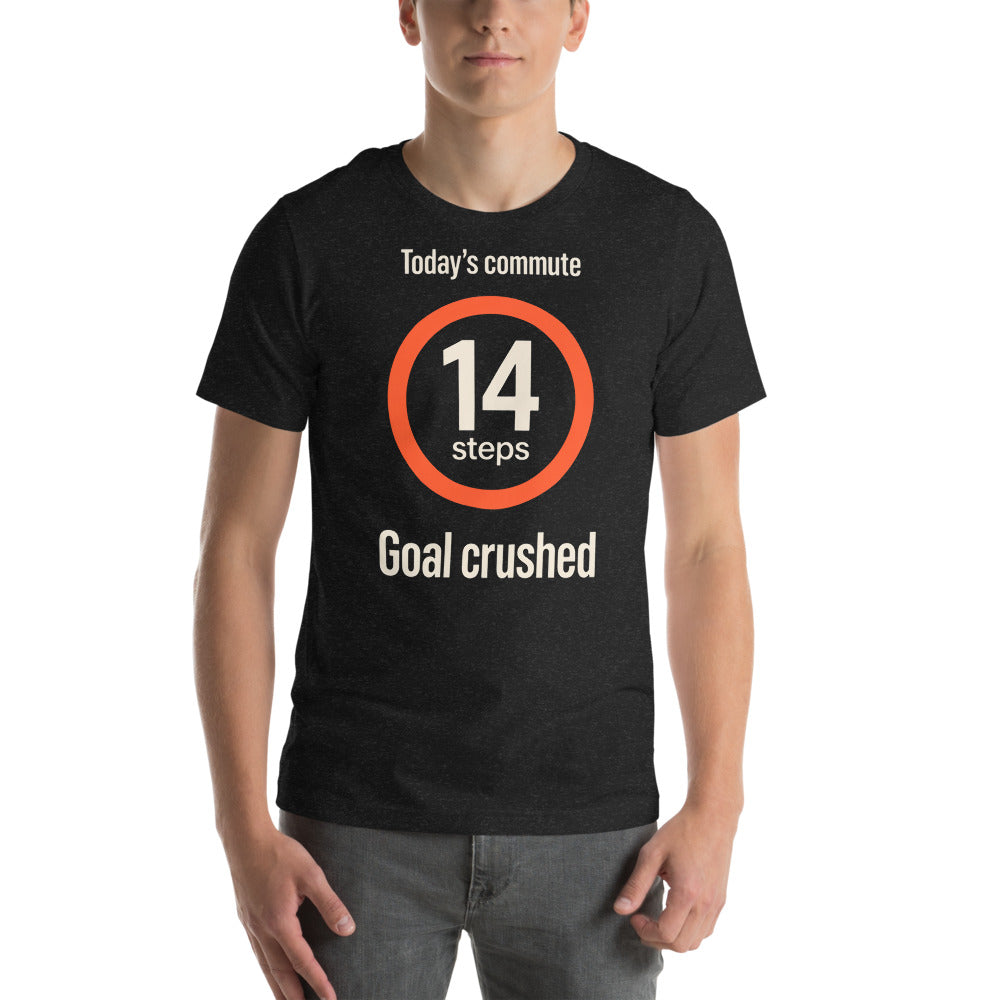 Today's Commute 14 Steps work from home unisex t-shirt — Black Heather, on model
