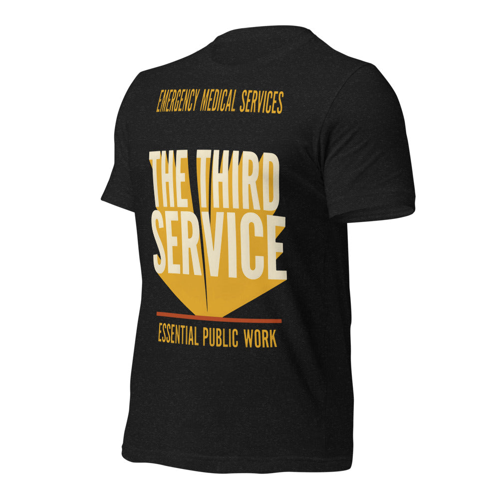 The Third Service EMS t-shirt — Black Heather, front-right