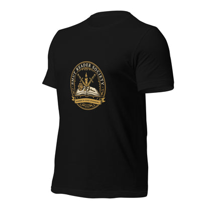 Smut Reader Society book lover dark academia tee — Black, front-right