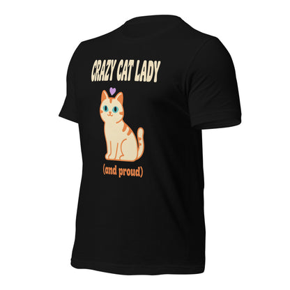 Crazy Cat Lady and Proud retro Y2K tee — Black, front-right