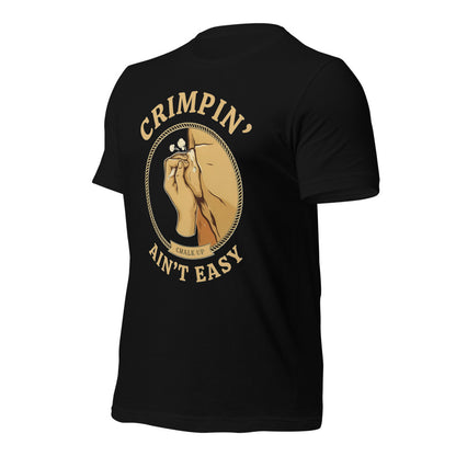 Crimpin' Ain't Easy bouldering badge t-shirt — Black, front-right