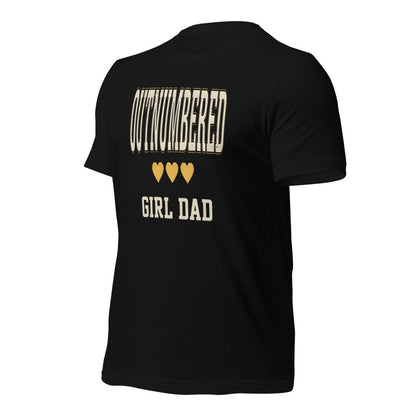 Girl Dad Outnumbered & Proud tee — Black, front-right