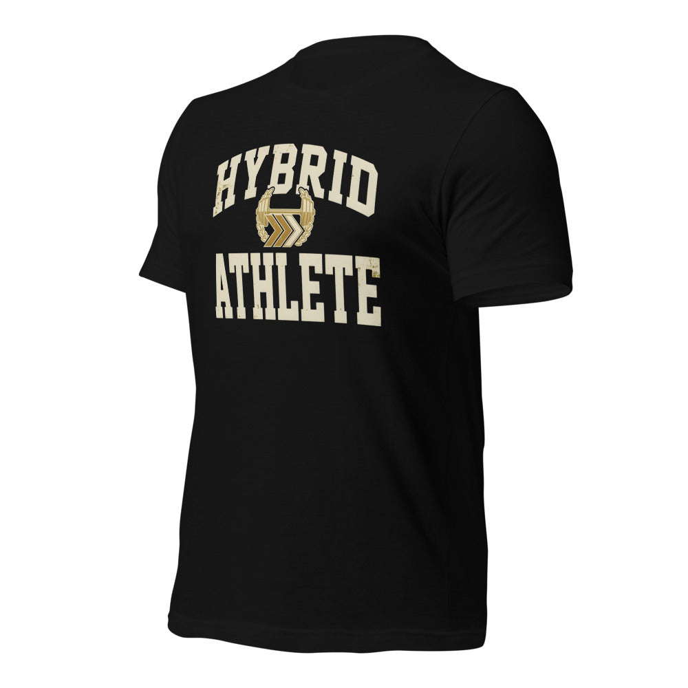 Hybrid Athlete vintage varsity tee — Black, front-right