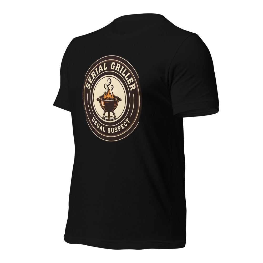 Serial Griller funny BBQ tee — Black, front-right