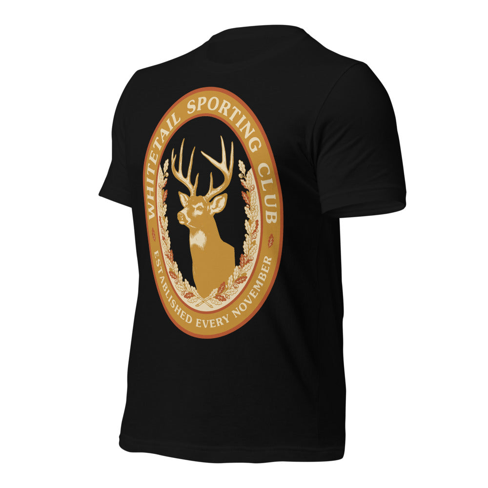 Whitetail Sporting Club vintage deer hunting tee — Black, front-right