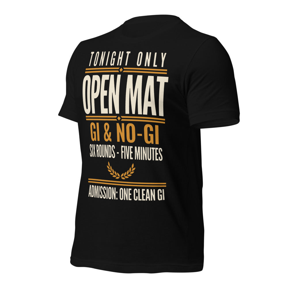 Open Mat Tonight Brazilian jiu jitsu t-shirt — Black, front-right