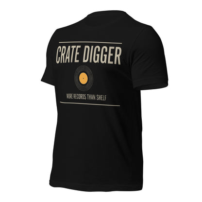 Crate Digger vinyl record tee — Black, front-right