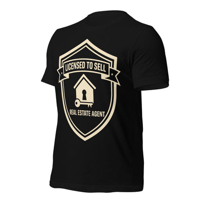 Licensed to Sell real estate agent tee — Black, front-right
