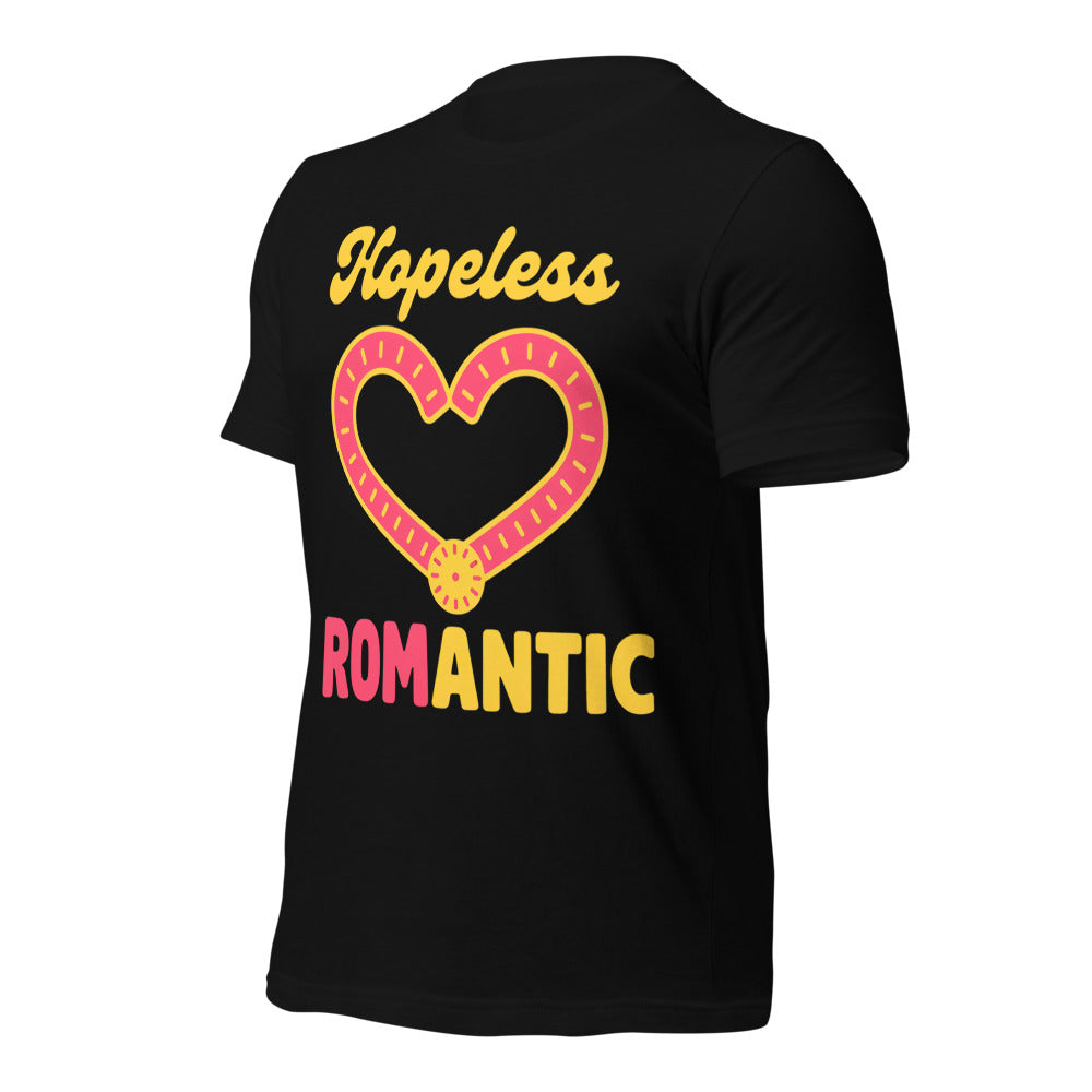 Hopeless ROMantic funny physical therapy tee — Black, front-right