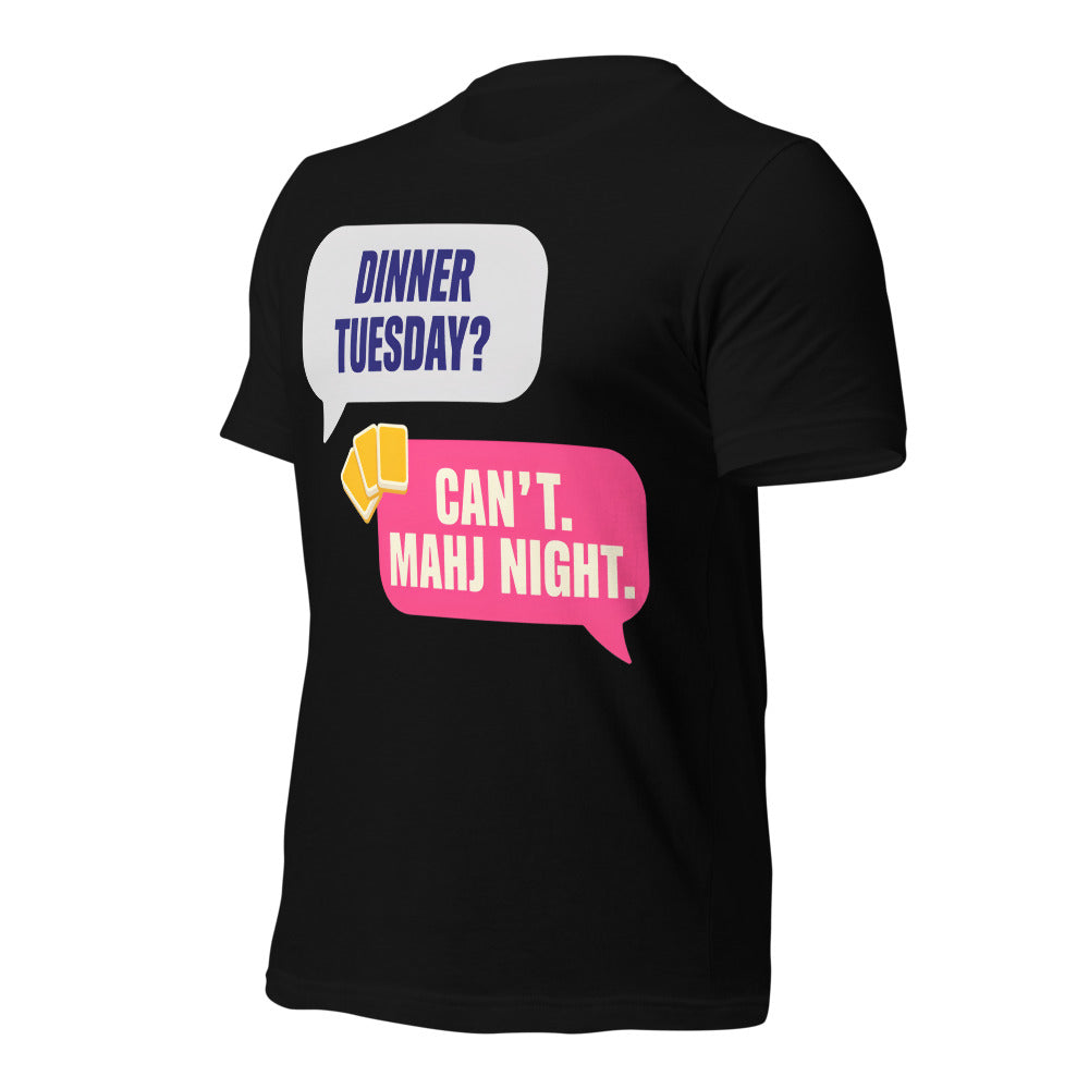 Mahj Night funny mahjong tee — Black, front-right