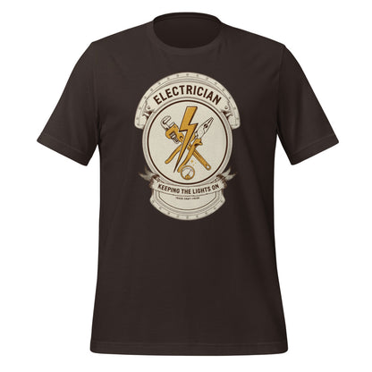 Electrician Journeyman trade crest tee — Brown, front