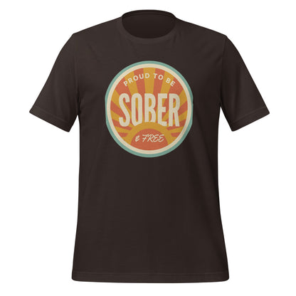 Sober & Proud retro sunburst tee — Brown, front