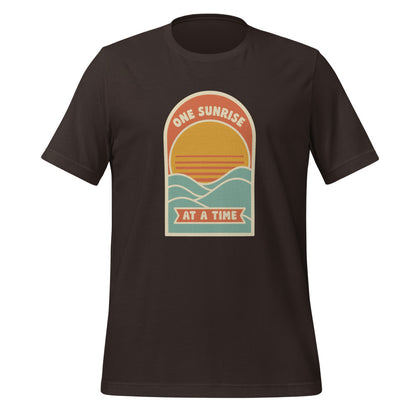 One Sunrise at a Time retro sunrise tee — Brown, front