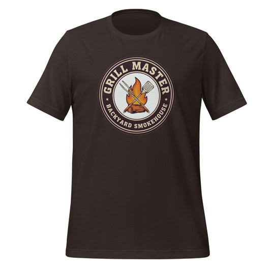 Grill Master retro backyard smokehouse tee — Brown, front