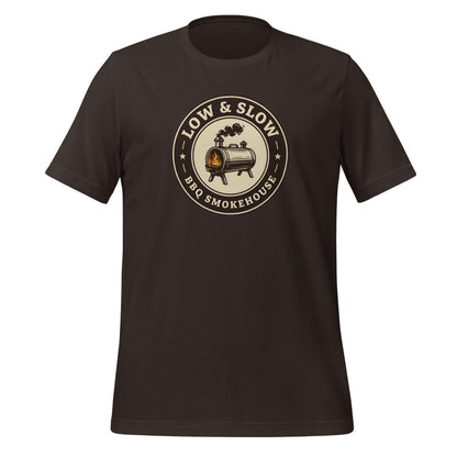Low & Slow BBQ smoker tee — Brown, front