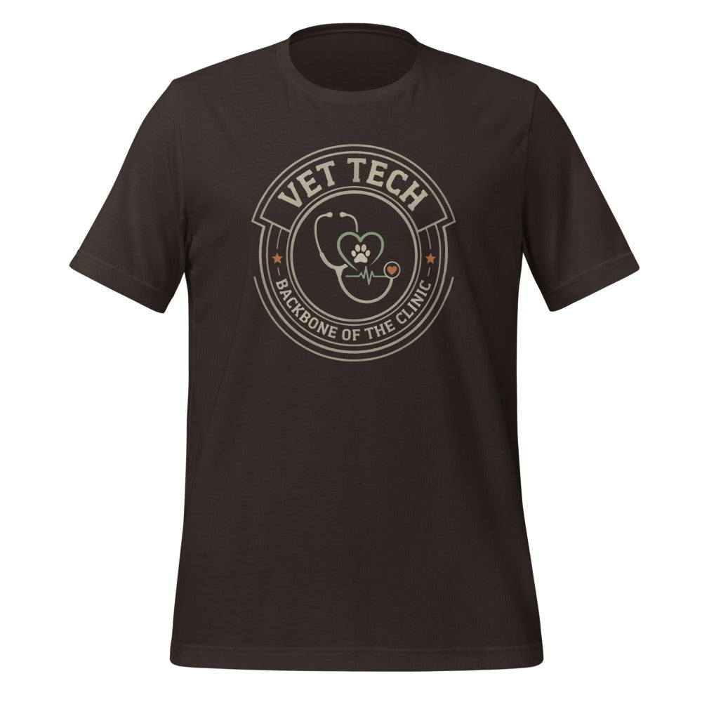 Vet Tech Crest retro veterinary technician tee — Brown, front