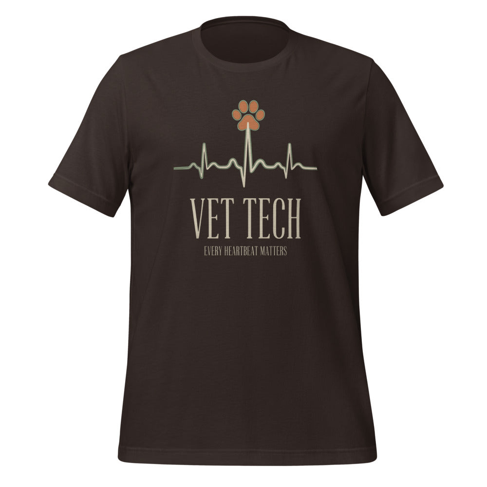 Every Heartbeat Matters minimalist vet tech tee — Brown, front