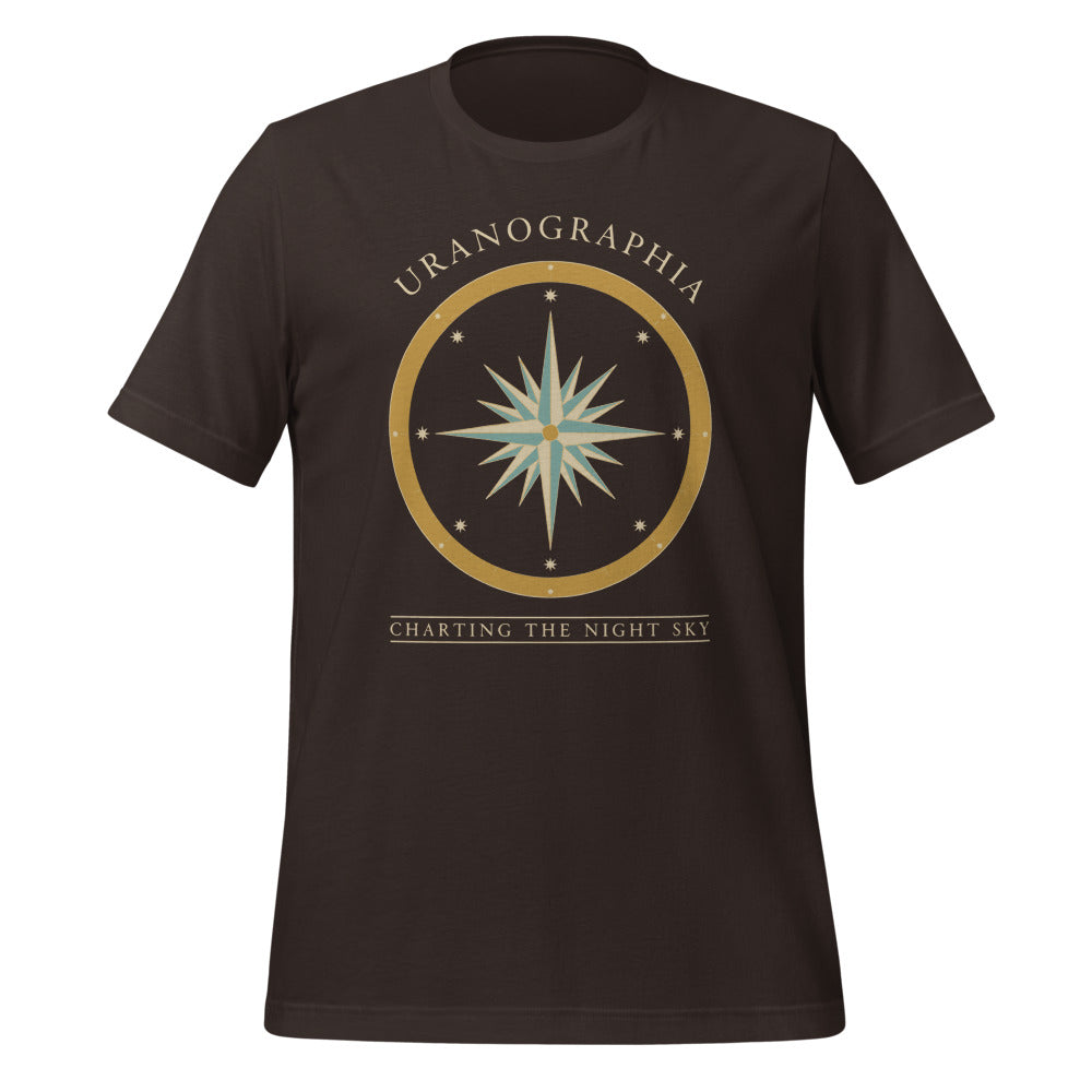 Uranographia vintage celestial chart astronomy tee — Brown, front
