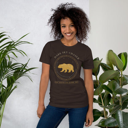 Dark Sky Chaser Ursa Major constellation astronomy tee — Brown, on model