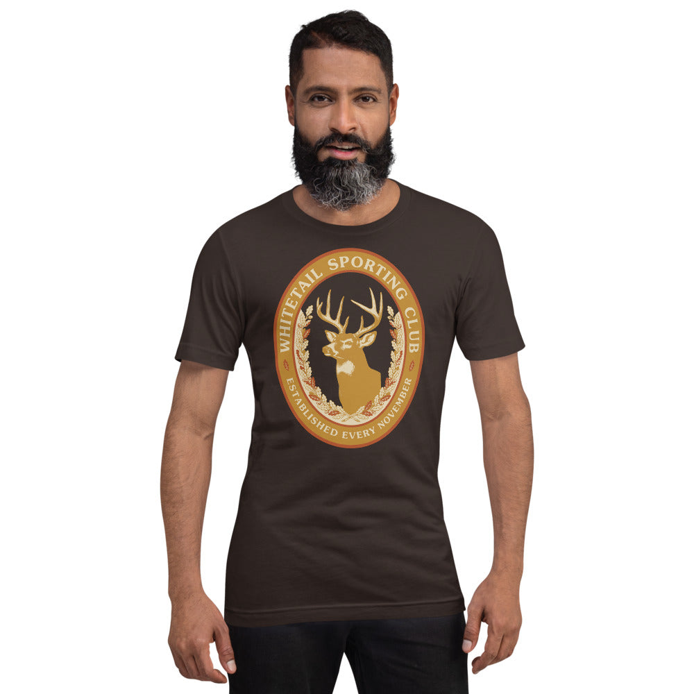 Whitetail Sporting Club vintage deer hunting tee — Brown, on model