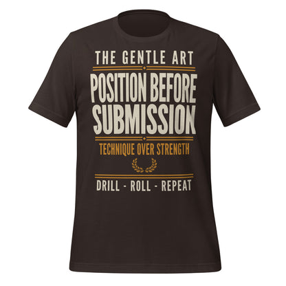 Position Before Submission Brazilian jiu jitsu t-shirt — Brown, front