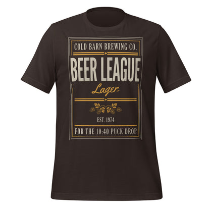 Beer League Cold Barn Brewing lager t-shirt — Brown, front