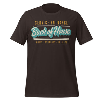 Line Cook Back of House retro diner service sign t-shirt — Brown, front