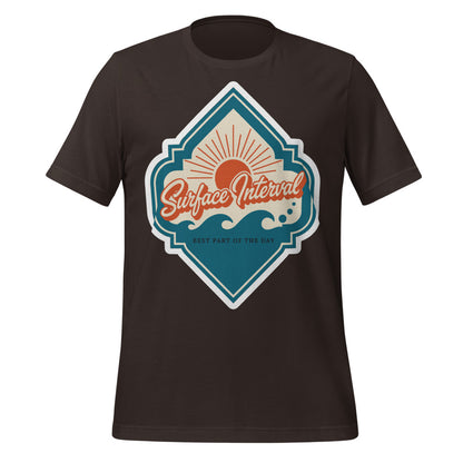 Surface Interval vintage scuba diving travel decal t-shirt — Brown, front
