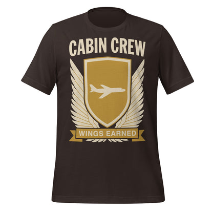 Wings Earned flight attendant tee — Brown, front