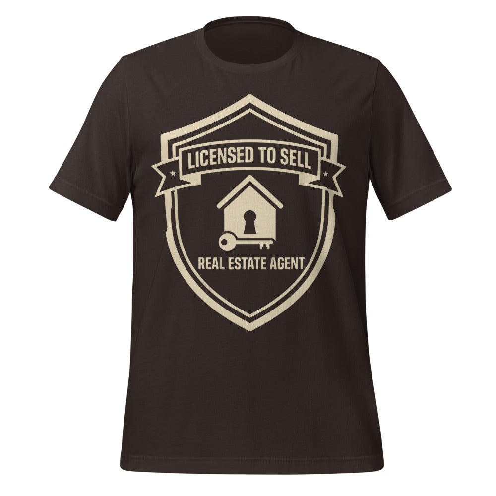 Licensed to Sell real estate agent tee — Brown, front