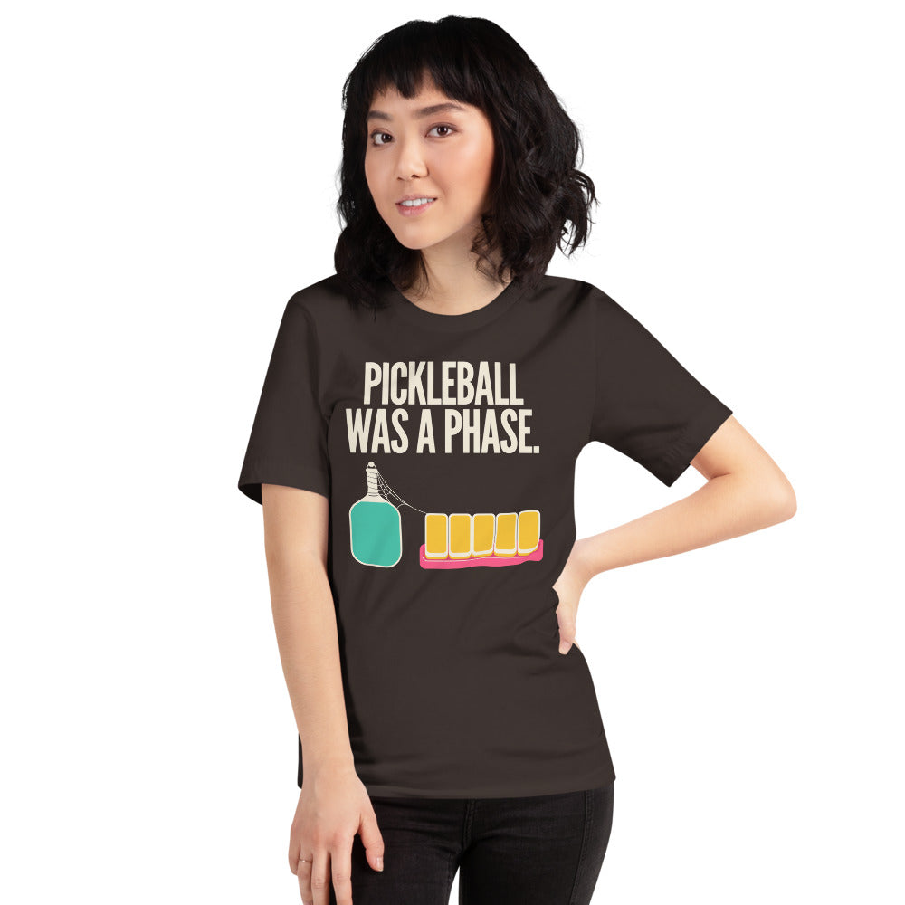 Pickleball Was A Phase funny mahjong tee — Brown, on model