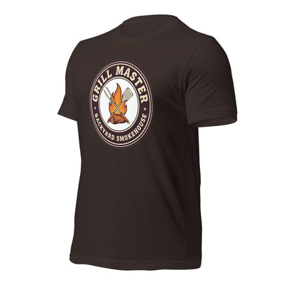Grill Master retro backyard smokehouse tee — Brown, front-right
