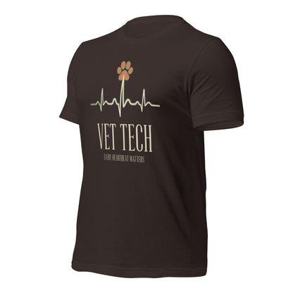 Every Heartbeat Matters minimalist vet tech tee — Brown, front-right