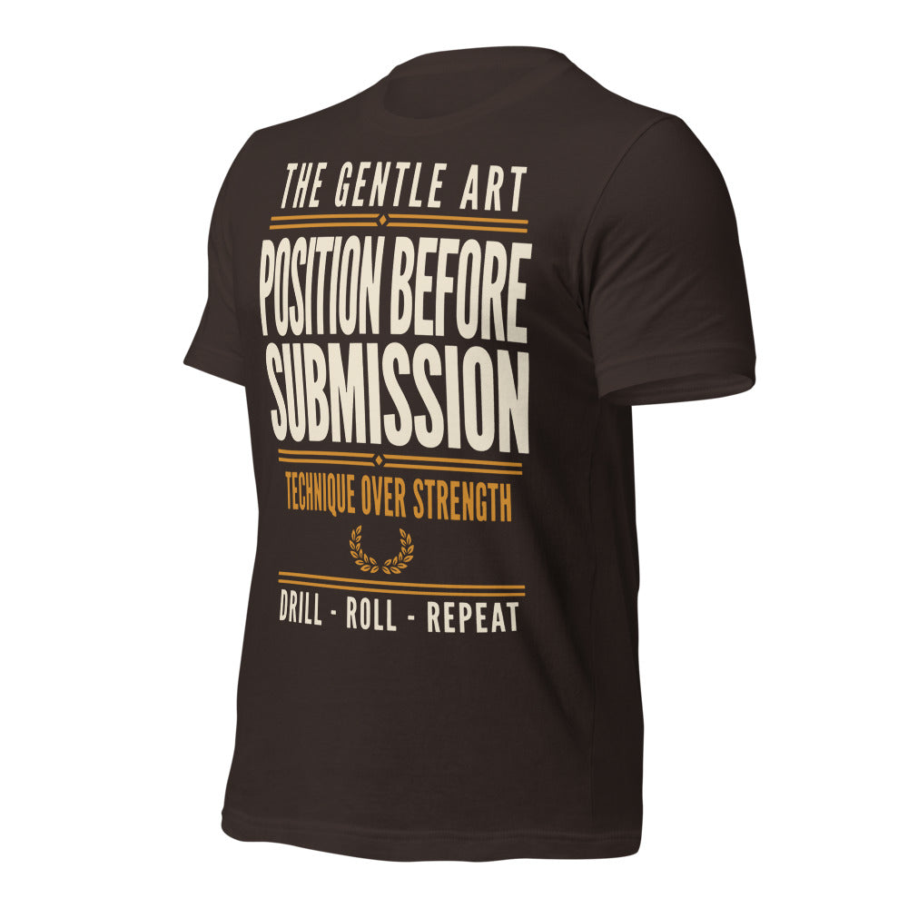 Position Before Submission Brazilian jiu jitsu t-shirt — Brown, front-right