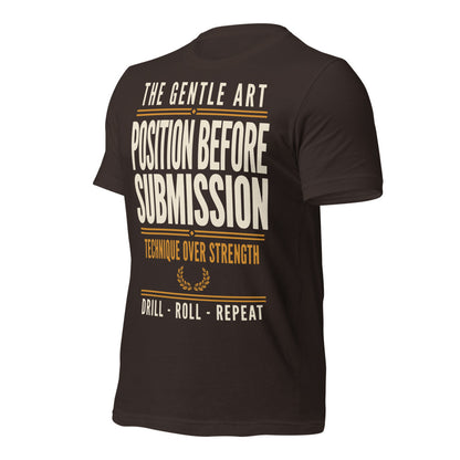 Position Before Submission Brazilian jiu jitsu t-shirt — Brown, front-right