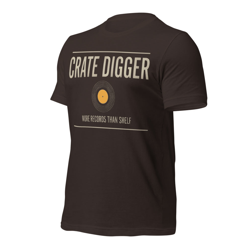 Crate Digger vinyl record tee — Brown, front-right