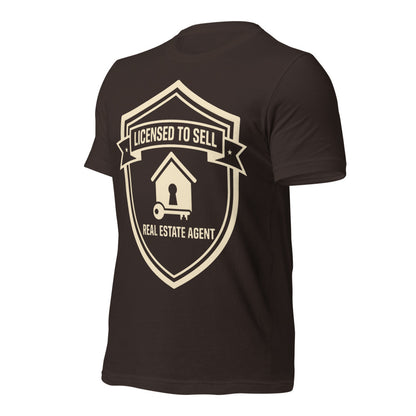 Licensed to Sell real estate agent tee — Brown, front-right
