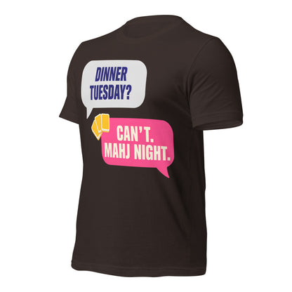 Mahj Night funny mahjong tee — Brown, front-right