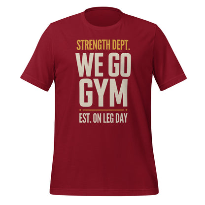We Go Gym vintage athletic gym tee — Cardinal, front