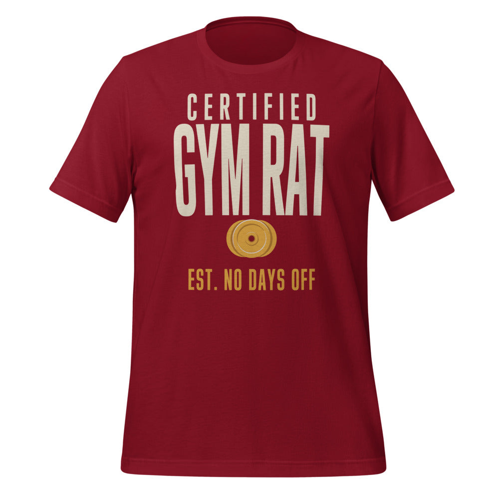 Certified Gym Rat vintage athletic tee — Cardinal, front