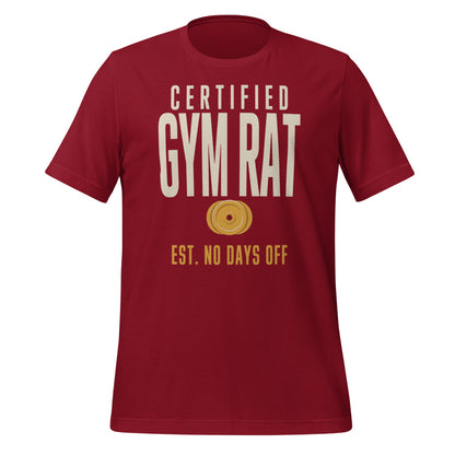 Certified Gym Rat vintage athletic tee — Cardinal, front