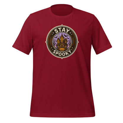 Stay Spooky retro Halloween vintage badge tee — Cardinal, front