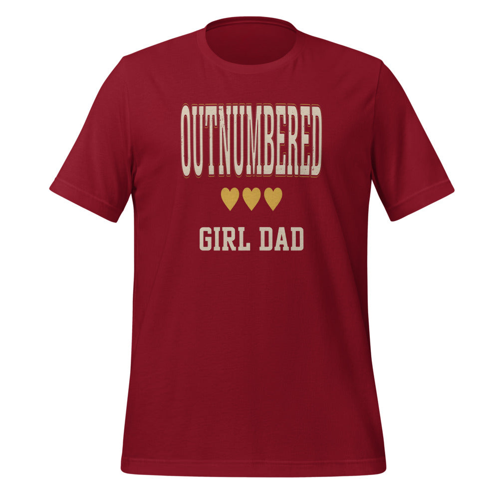 Girl Dad Outnumbered & Proud tee — Cardinal, front