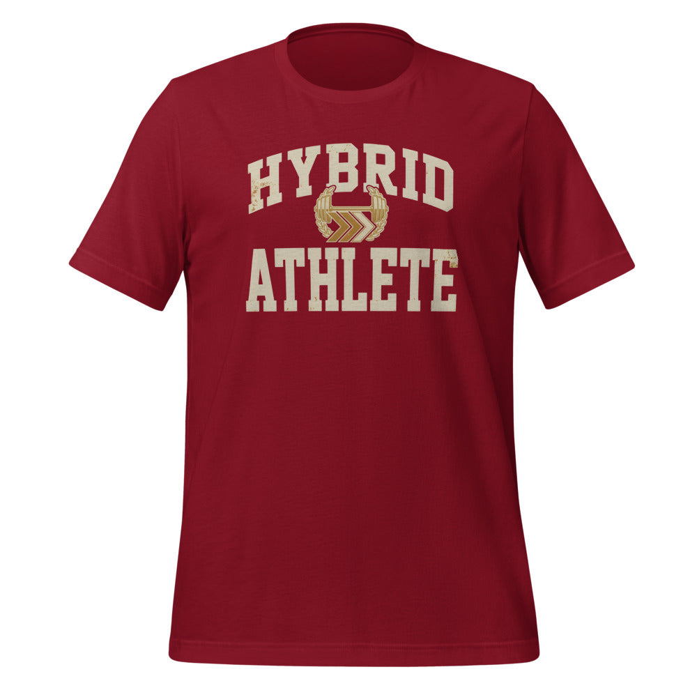 Hybrid Athlete vintage varsity tee — Cardinal, front
