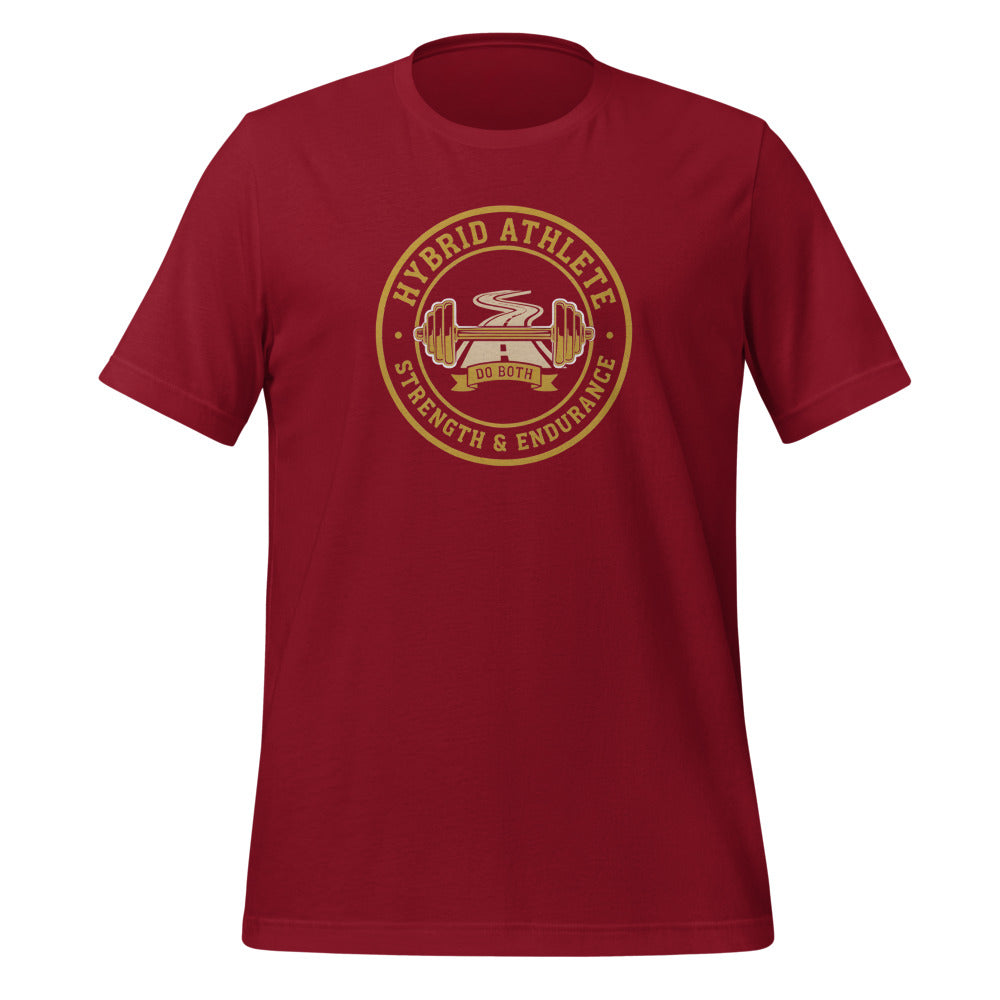 Hybrid Athlete vintage athletic-department crest tee — Cardinal, front