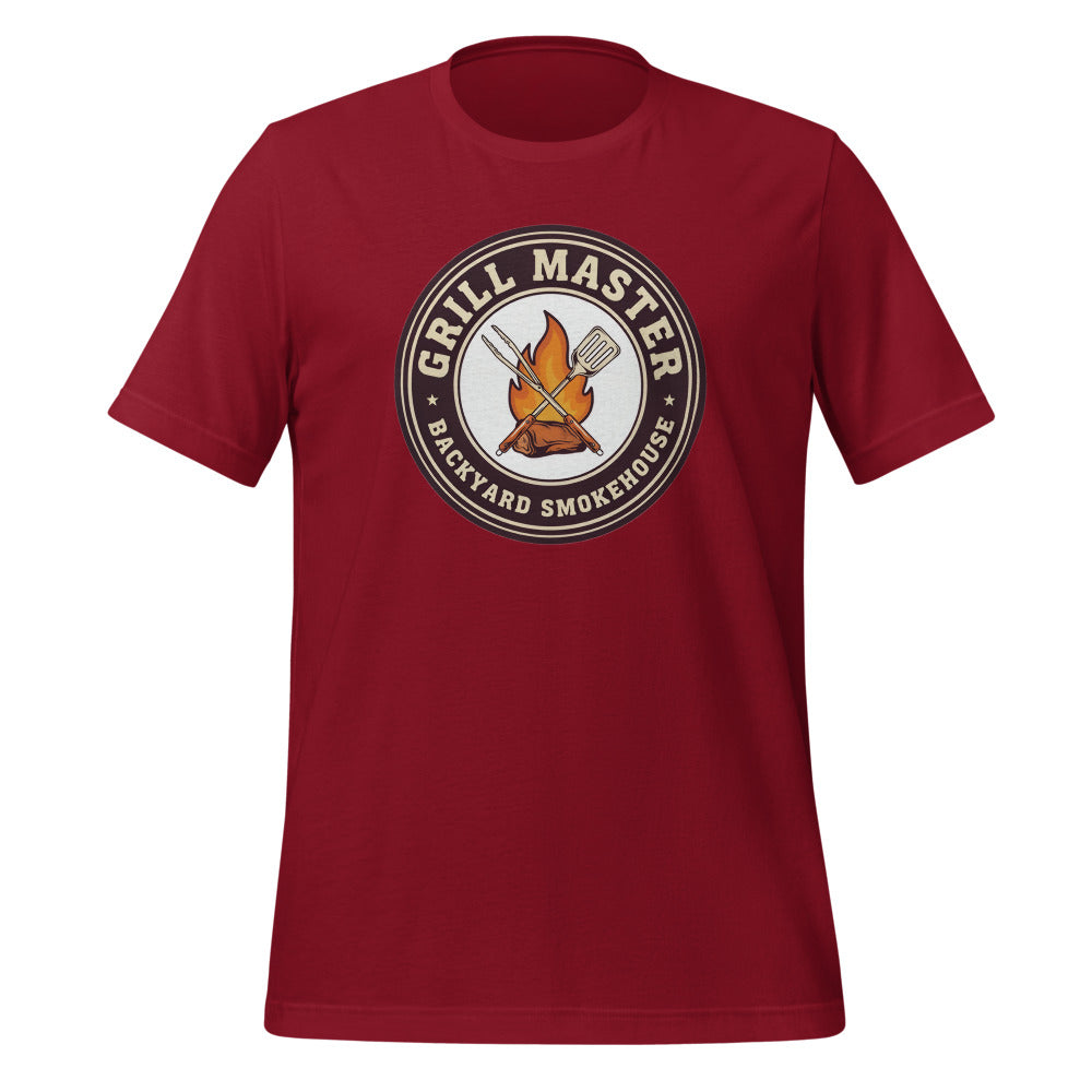 Grill Master retro backyard smokehouse tee — Cardinal, front